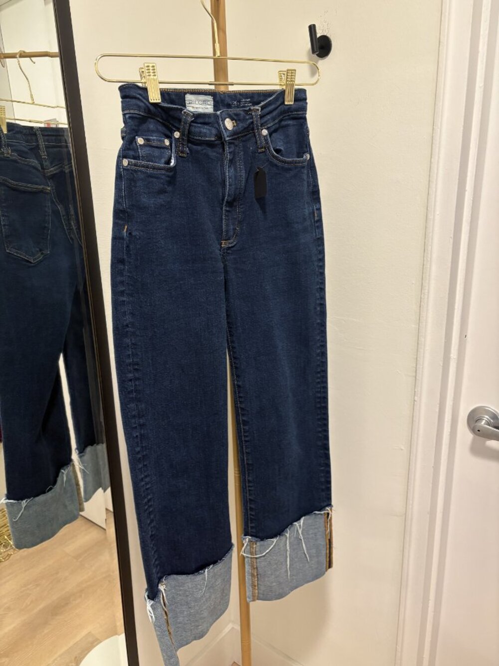 Anthropology folded jeans, dark wash denim, size 25 waist. Women
